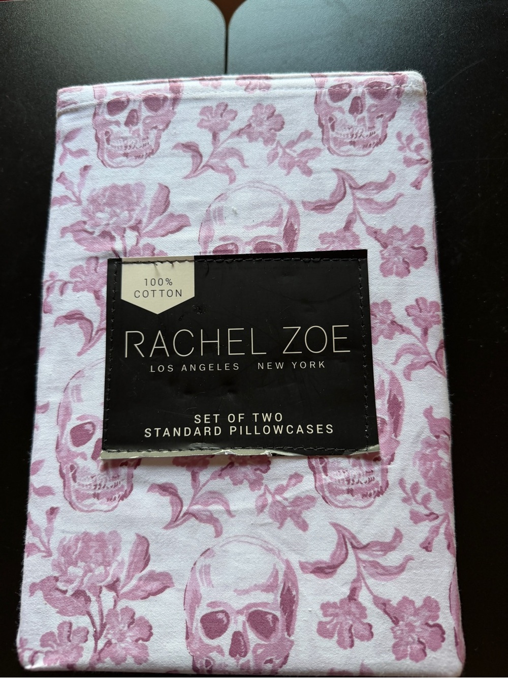 New Rachel Zoe Pink Skull Flowers Halloween 2pk Pillowcase Set 100% Cotton